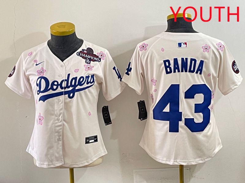 Youth Los Angeles Dodgers #43 Banda Cream Sakura Edition 2025 Nike MLB Jersey style 40